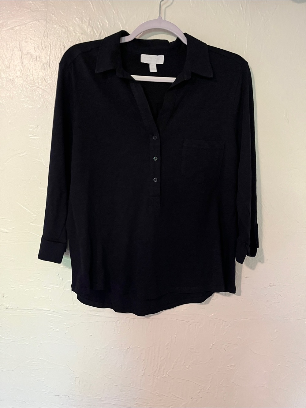 The White Company Black Collared Button Polo Blouse